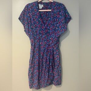 vintage floral cinched waist flattering modest cap sleeve wrap dress vibrant